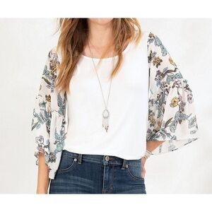 Maurice’s white floral chiffon sleeve knit top